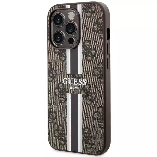 Guess 4G Printed Stripes MagSafe case for iPhone 15 Pro - brown 8