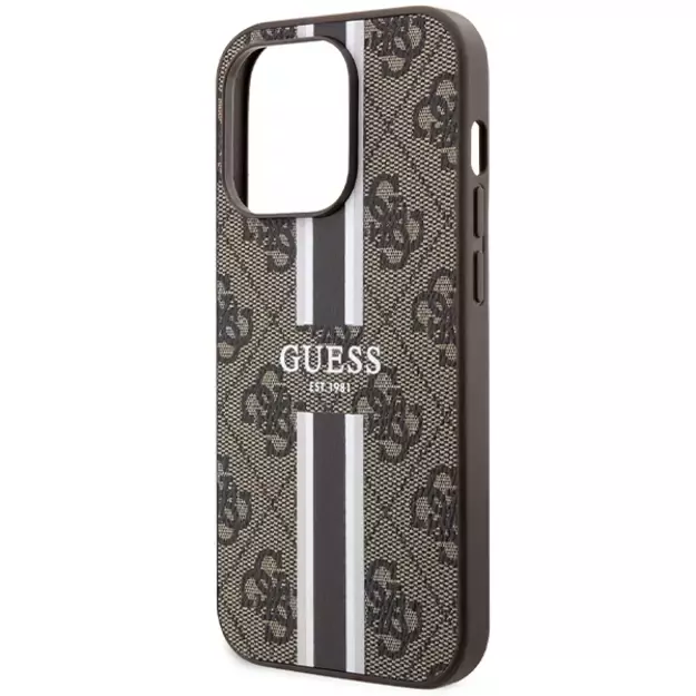 Guess 4G Printed Stripes MagSafe case for iPhone 15 Pro - brown 12