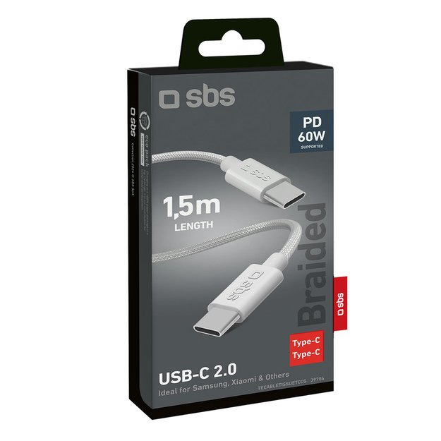 SBS TECABLETISSUETCCG USB-C - USB-C 1.5m 60W braided cable - gray 1