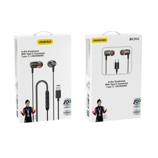 Dudao X1PROT In-Ear Wired USB-C Headphones 1.2m - Black 1