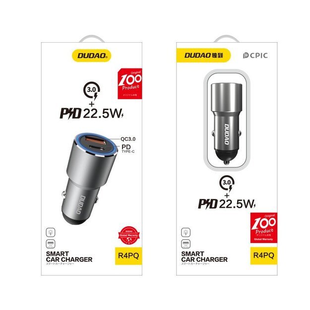 Dudao USB / USB Car Charger Type C Power Delivery Quick Charge 22.5 W Gray (R4PQ) 4