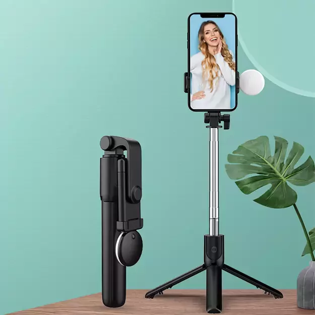 Selfie stick WR1YXS telescopic tripod 0.71m with round lamp - black 8