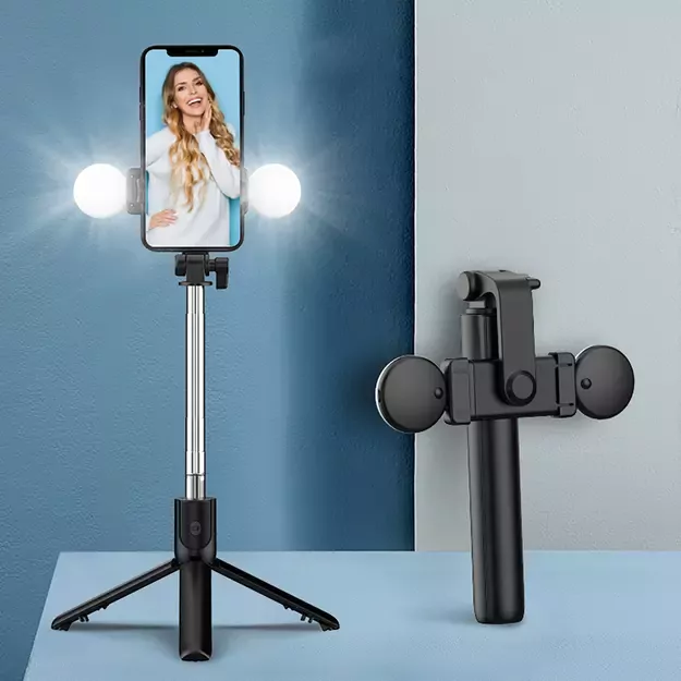 Selfie stick WR1YXS telescopic tripod 0.71m with round lamp - black 7