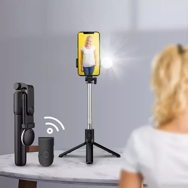 Selfie stick WR1YXS telescopic tripod 0.71m with round lamp - black 16