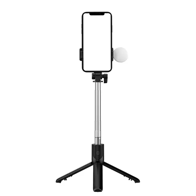 Selfie stick WR1YXS telescopic tripod 0.71m with round lamp - black 1