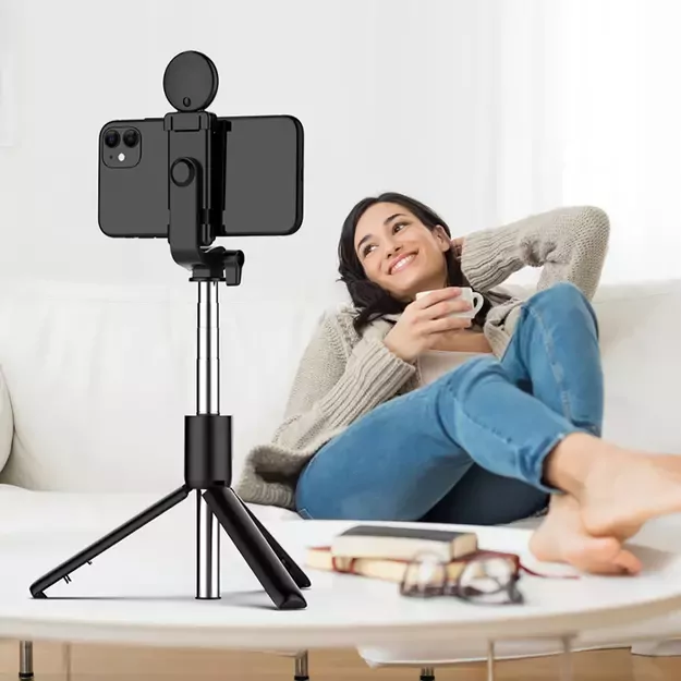 Selfie stick WR1YXS telescopic tripod 0.71m with round lamp - black 11