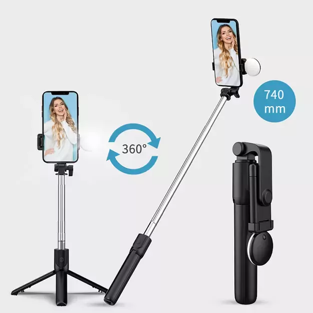Selfie stick WR1YXS telescopic tripod 0.71m with round lamp - black 6