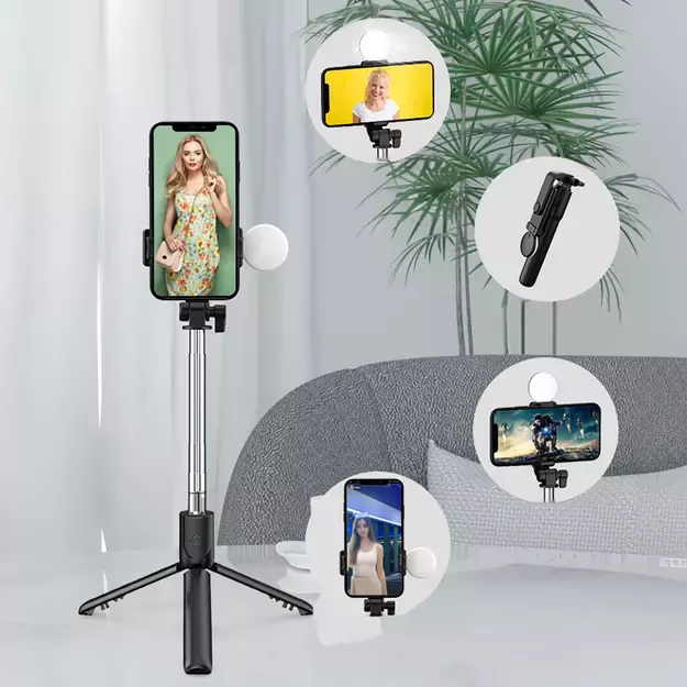 Selfie stick WR1YXS telescopic tripod 0.71m with round lamp - black 15