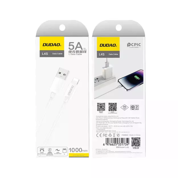 Dudao L4SL USB-A / Lightning 2A cable 1m - white 1
