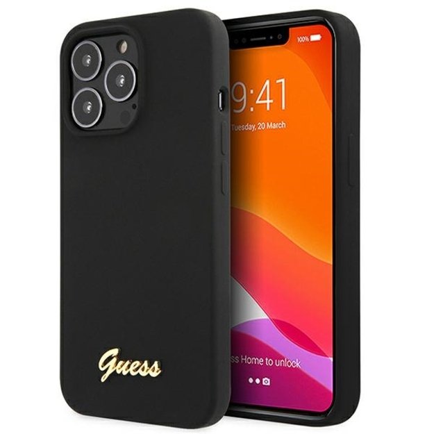 Guess GUHMP13LLSLMGBK iPhone 13 Pro / 13 6.1&quot  black/black hardcase Silicone Script Gold Logo MagSafe 8