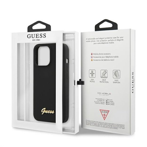 Guess GUHMP13LLSLMGBK iPhone 13 Pro / 13 6.1&quot  black/black hardcase Silicone Script Gold Logo MagSafe 14