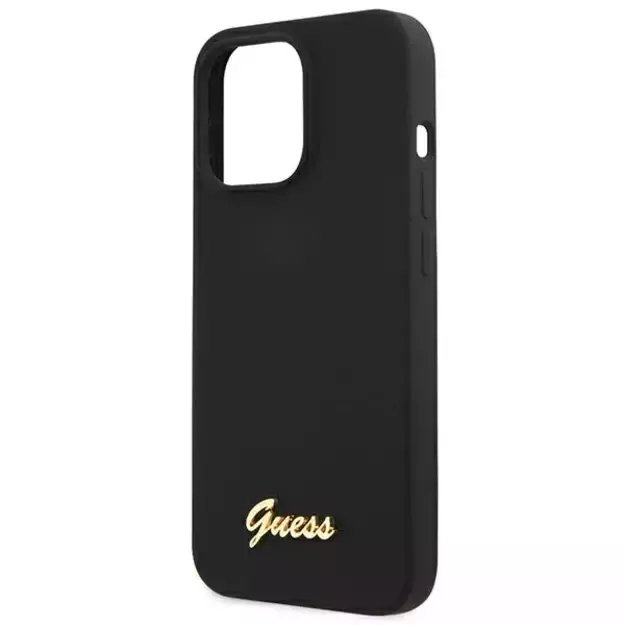 Guess GUHMP13LLSLMGBK iPhone 13 Pro / 13 6.1&quot  black/black hardcase Silicone Script Gold Logo MagSafe 5