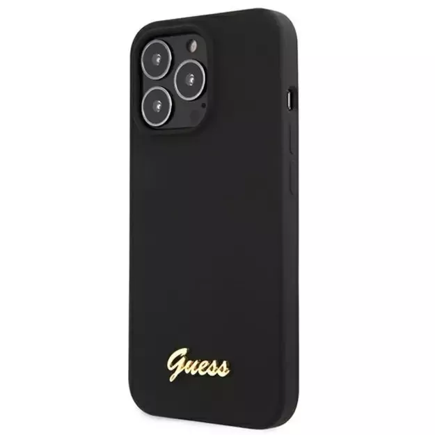 Guess GUHMP13LLSLMGBK iPhone 13 Pro / 13 6.1&quot  black/black hardcase Silicone Script Gold Logo MagSafe 2