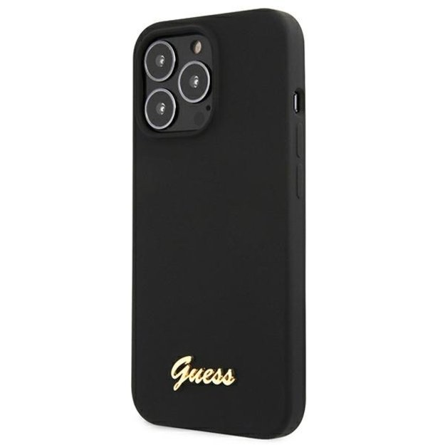 Guess GUHMP13LLSLMGBK iPhone 13 Pro / 13 6.1&quot  black/black hardcase Silicone Script Gold Logo MagSafe 9