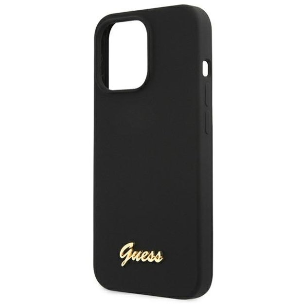Guess GUHMP13LLSLMGBK iPhone 13 Pro / 13 6.1&quot  black/black hardcase Silicone Script Gold Logo MagSafe 12