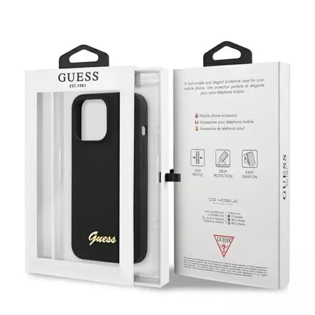 Guess GUHMP13LLSLMGBK iPhone 13 Pro / 13 6.1&quot  black/black hardcase Silicone Script Gold Logo MagSafe 7