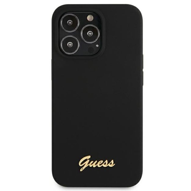 Guess GUHMP13LLSLMGBK iPhone 13 Pro / 13 6.1&quot  black/black hardcase Silicone Script Gold Logo MagSafe 10