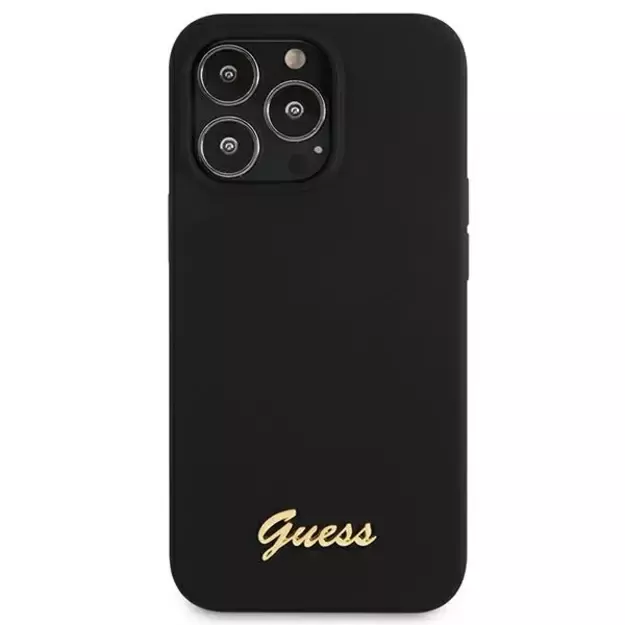 Guess GUHMP13LLSLMGBK iPhone 13 Pro / 13 6.1&quot  black/black hardcase Silicone Script Gold Logo MagSafe 3