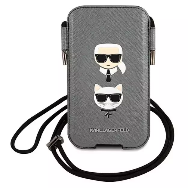 Karl Lagerfeld Torebka KLHCP12MOPHKCG 6,1  szary/grey hardcase Saffiano Ikonik Karl&Choupette Head