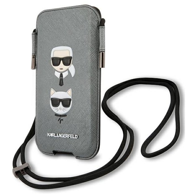 Karl Lagerfeld Torebka KLHCP12MOPHKCG 6,1  szary/grey hardcase Saffiano Ikonik Karl&Choupette Head 2