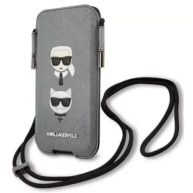 Karl Lagerfeld Torebka KLHCP12MOPHKCG 6,1  szary/grey hardcase Saffiano Ikonik Karl&Choupette Head 1