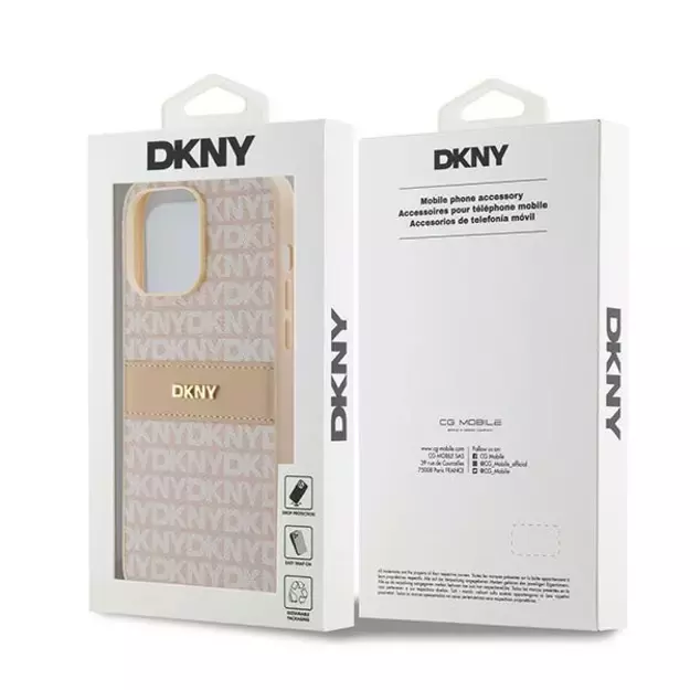 DKNY Leather Mono Stripe &amp  Metal Logo case for iPhone 14 Pro - pink 14
