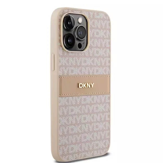 DKNY Leather Mono Stripe &amp  Metal Logo case for iPhone 14 Pro - pink 10