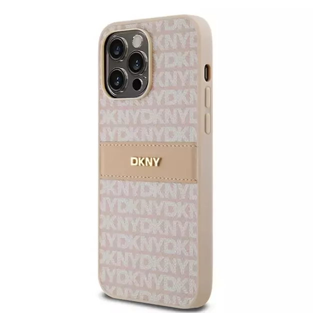 DKNY Leather Mono Stripe &amp  Metal Logo case for iPhone 14 Pro - pink 8