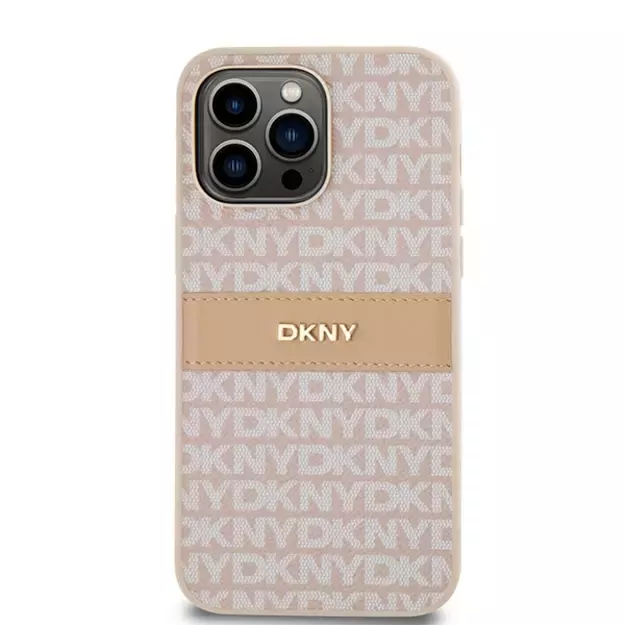 DKNY Leather Mono Stripe &amp  Metal Logo case for iPhone 14 Pro - pink 9