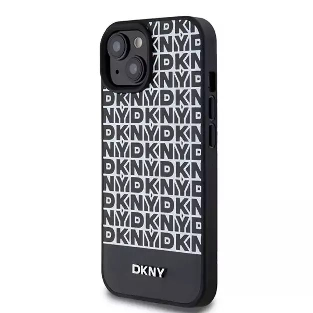 DKNY Leather Printed Pattern Metal Logo MagSafe Case for iPhone 15/14/13 - Black 8