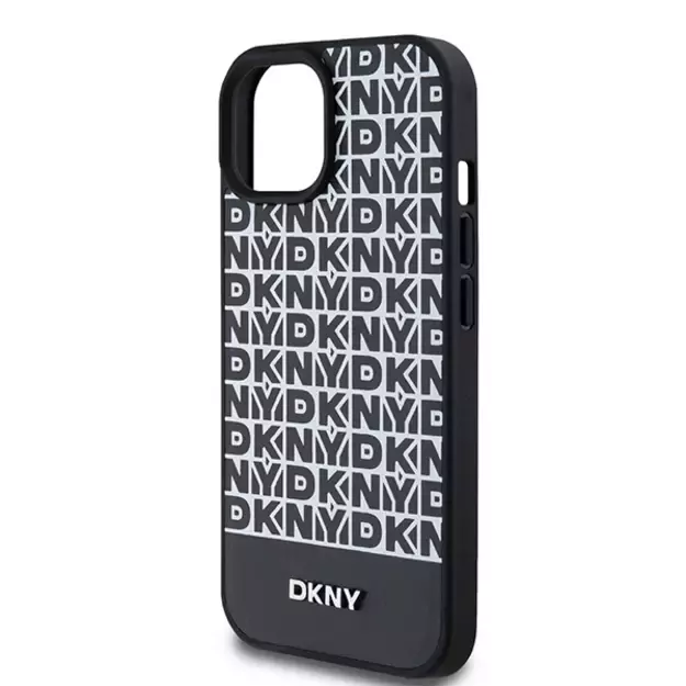 DKNY Leather Printed Pattern Metal Logo MagSafe Case for iPhone 15/14/13 - Black 12
