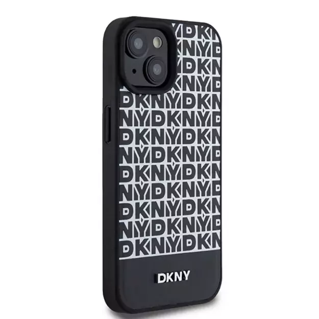 DKNY Leather Printed Pattern Metal Logo MagSafe Case for iPhone 15/14/13 - Black 10