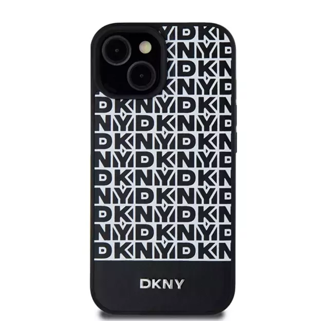 DKNY Leather Printed Pattern Metal Logo MagSafe Case for iPhone 15/14/13 - Black 9