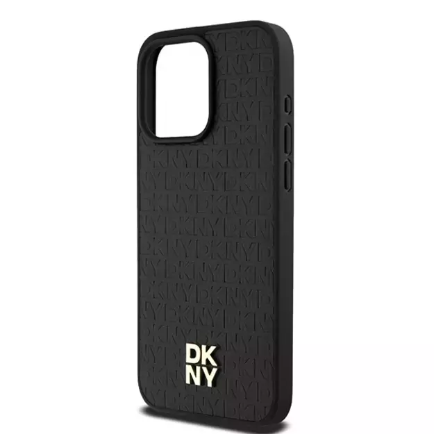DKNY Leather Monogram Pattern Metal Logo MagSafe Case for iPhone 15 Pro Max - Black 5