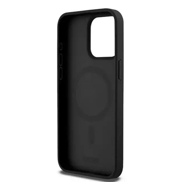 DKNY Leather Monogram Pattern Metal Logo MagSafe Case for iPhone 15 Pro Max - Black 6