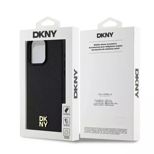 DKNY Leather Monogram Pattern Metal Logo MagSafe Case for iPhone 15 Pro Max - Black 7