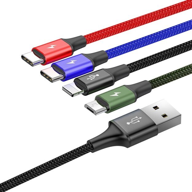Baseus cable USB 4in1 Lightning / 2x USB Type C / micro USB cable in nylon braid 3.5A 1.2m black (CA1T4-B01) 3