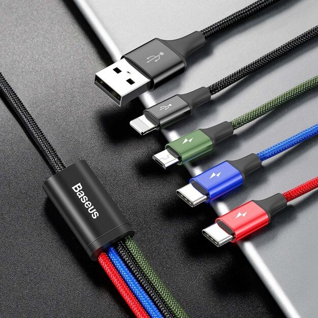 Baseus cable USB 4in1 Lightning / 2x USB Type C / micro USB cable in nylon braid 3.5A 1.2m black (CA1T4-B01) 7