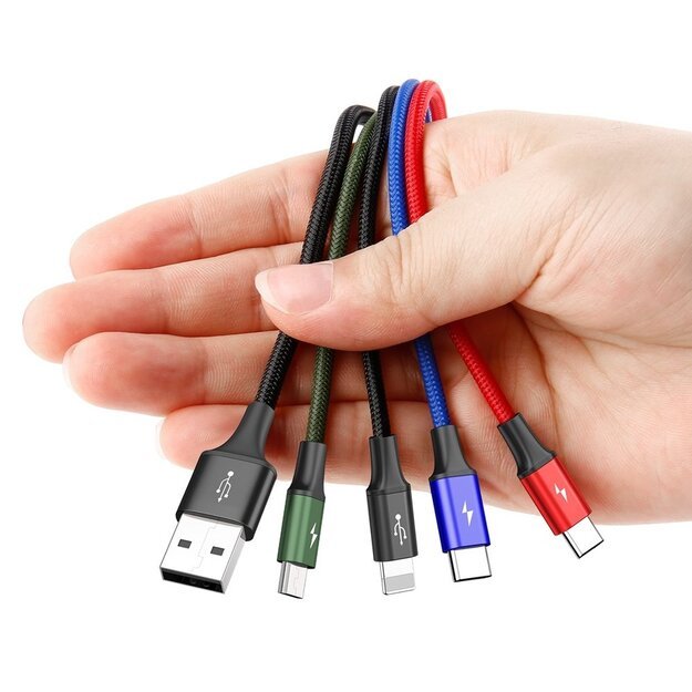 Baseus cable USB 4in1 Lightning / 2x USB Type C / micro USB cable in nylon braid 3.5A 1.2m black (CA1T4-B01) 4