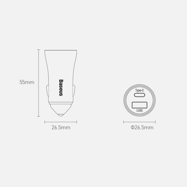 Baseus Golden Contactor Pro car charger USB-C / USB-A 40W PD QC 4+ SCP FCP AFC + cable - gray 19