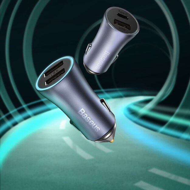 Baseus Golden Contactor Pro car charger USB-C / USB-A 40W PD QC 4+ SCP FCP AFC + cable - gray 12
