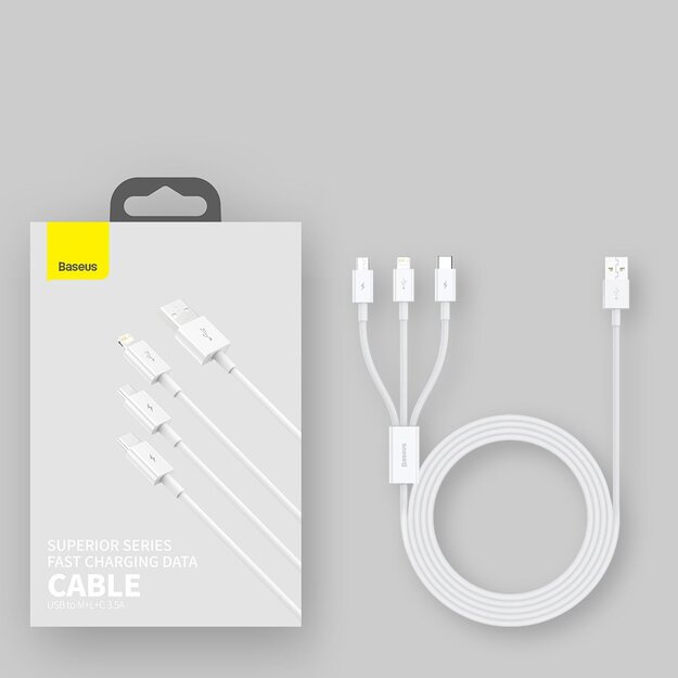 Baseus Superior 3in1 USB Cable - Lightning / USB Type C / Micro USB 3.5 A 1.5 m White (CAMLTYS-02) 9