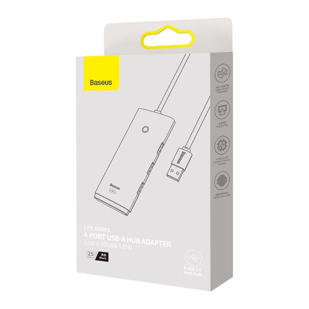 Baseus Lite Series HUB 4-Port (USB-A to 4xUSB-A 3.0) 0.25m black (WKQX030001) 4
