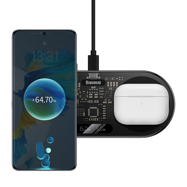 Baseus Digital LED Display dual wireless charger with digital display 20W black (WXSX010101) 8