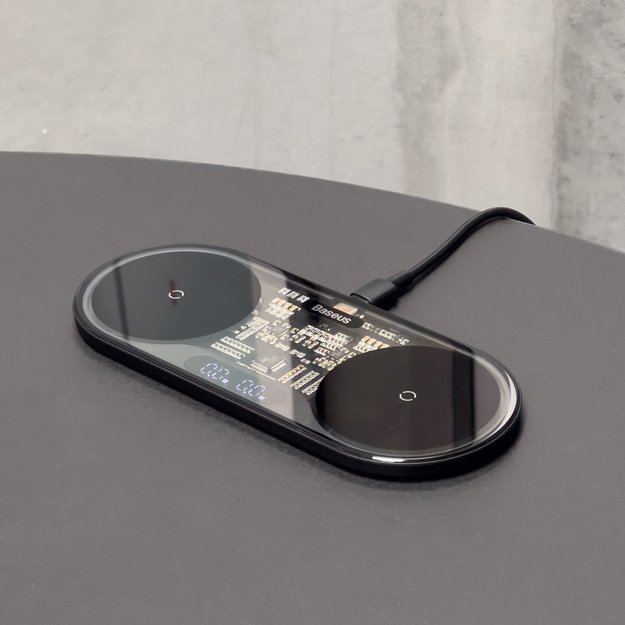 Baseus Digital LED Display dual wireless charger with digital display 20W black (WXSX010101) 2