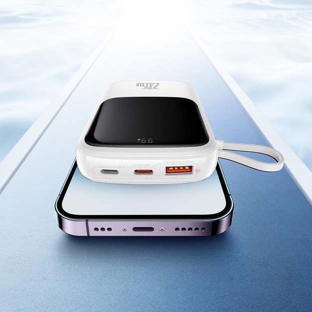 Baseus Qpow Digital Display Power Bank with Fast Charging 10000mAh 20W QC/PD/SCP/FCP with Built-in Lightning Cable White 10