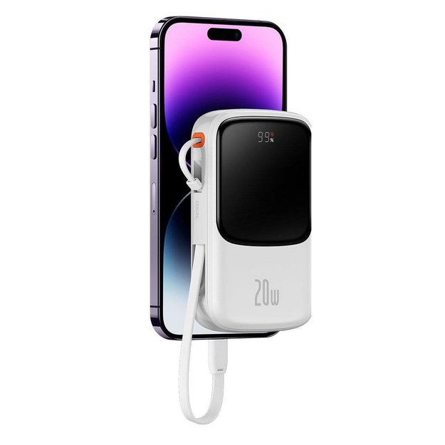 Baseus Qpow Digital Display Power Bank with Fast Charging 10000mAh 20W QC/PD/SCP/FCP with Built-in Lightning Cable White 6