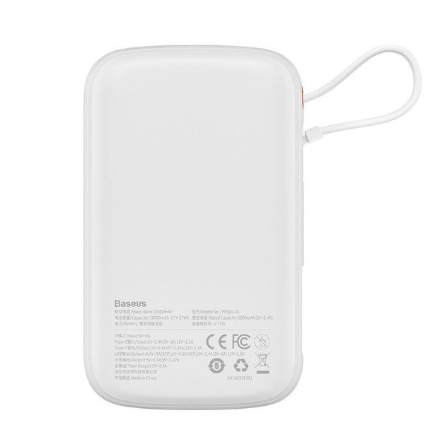 Baseus Qpow Digital Display Power Bank with Fast Charging 10000mAh 20W QC/PD/SCP/FCP with Built-in Lightning Cable White 2