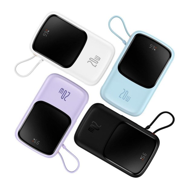 Baseus Qpow Digital Display Power Bank with Fast Charging 10000mAh 20W QC/PD/SCP/FCP with Built-in Lightning Cable White 8