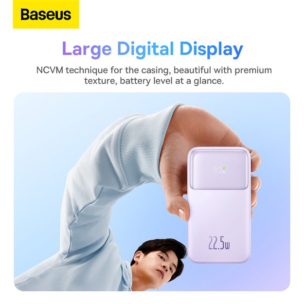 Baseus Comet Series powerbank with display 10000mAh 22.5W - purple + USB-A / USB-C cable 12